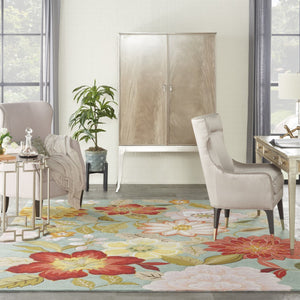 HomeRoots 8' Green Floral Hand Hooked Area Rug - Artisanal Charm, Durable Design & Timeless Style for Any Space 8' X 11' Rectangle 522228