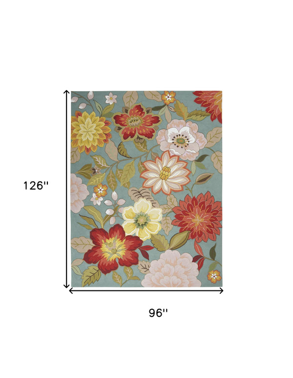 Homeroots 8' X 11' Green Floral Hand Hooked Area Rug  Polypropylene 522228
