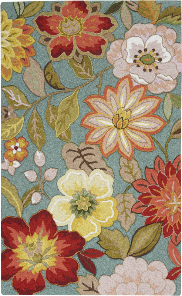 Homeroots 4' X 6' Green Floral Hand Hooked Handmade Area Rug  Polypropylene 522230