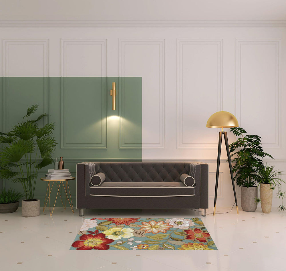 Homeroots 4' X 6' Green Floral Hand Hooked Handmade Area Rug  Polypropylene 522230