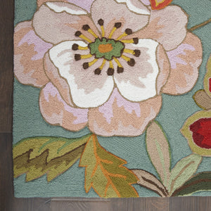 HomeRoots 8' Green Floral Hand Hooked Area Rug - Artisanal Charm, Durable Design & Timeless Style for Any Space 4' X 6' Rectangle 522230