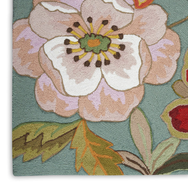 HomeRoots 8' Green Floral Hand Hooked Area Rug - Artisanal Charm, Durable Design & Timeless Style for Any Space 4' X 6' Rectangle 522230