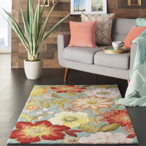 HomeRoots 8' Green Floral Hand Hooked Area Rug - Artisanal Charm, Durable Design & Timeless Style for Any Space 4' X 6' Rectangle 522230