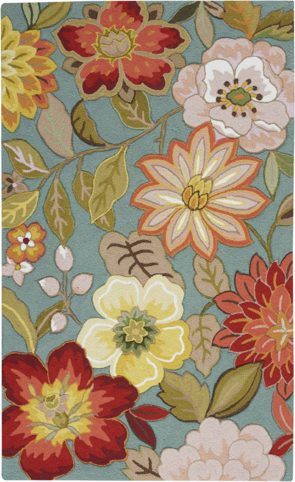 HomeRoots 8' Green Floral Hand Hooked Area Rug - Artisanal Charm, Durable Design & Timeless Style for Any Space 4' X 6' Rectangle 522230