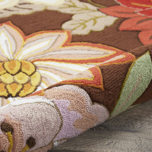 Homeroots 6' Brown Round Floral Hand Hooked Handmade Area Rug  Polypropylene 522232
