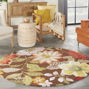 Homeroots 6' Brown Round Floral Hand Hooked Handmade Area Rug  Polypropylene 522232