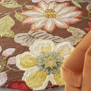 Homeroots 6' Brown Round Floral Hand Hooked Handmade Area Rug  Polypropylene 522232