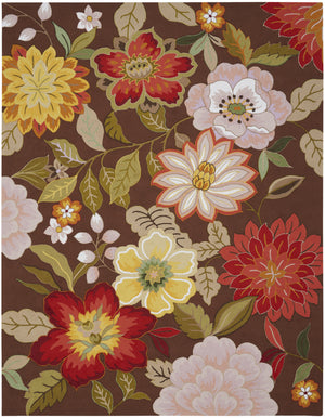 Homeroots 8' X 11' Brown Floral Hand Hooked Handmade Area Rug  Polypropylene 522234