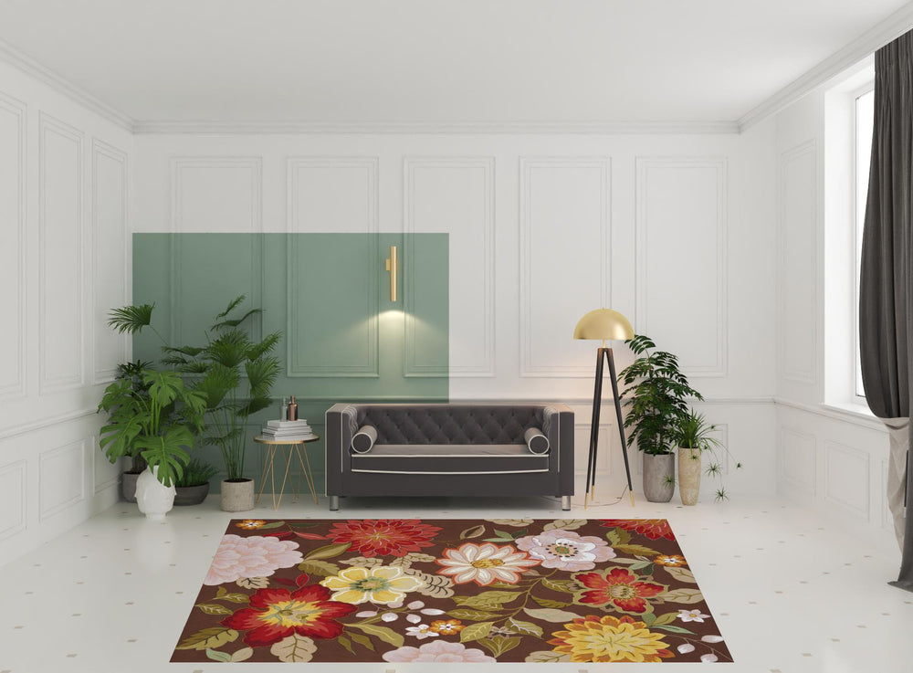 Homeroots 8' X 11' Brown Floral Hand Hooked Handmade Area Rug  Polypropylene 522234