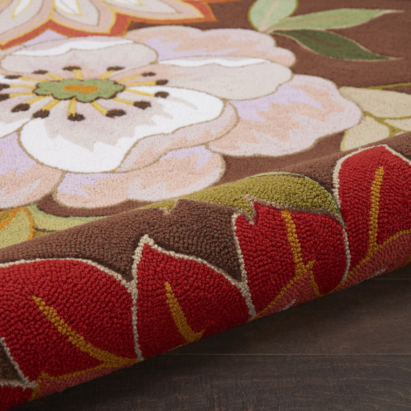 Homeroots 8' X 11' Brown Floral Hand Hooked Handmade Area Rug  Polypropylene 522234