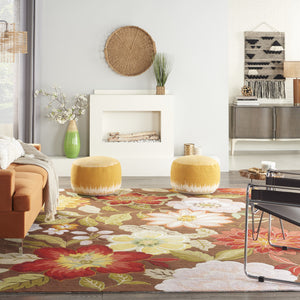 Homeroots 8' X 11' Brown Floral Hand Hooked Handmade Area Rug  Polypropylene 522234