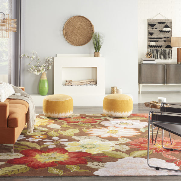 Homeroots 8' X 11' Brown Floral Hand Hooked Handmade Area Rug  Polypropylene 522234