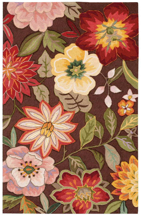 Homeroots 4' X 6' Brown Floral Hand Hooked Handmade Area Rug  Polypropylene 522236