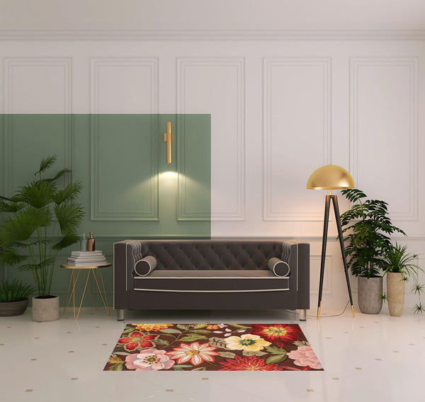 Homeroots 4' X 6' Brown Floral Hand Hooked Handmade Area Rug  Polypropylene 522236