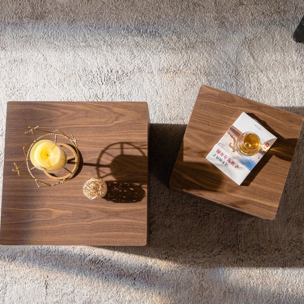 English Elm Set of 2 Cube Nesting Tables Mdf Wood Grain Finish Compact Modern Living Room Accent W3158P395509