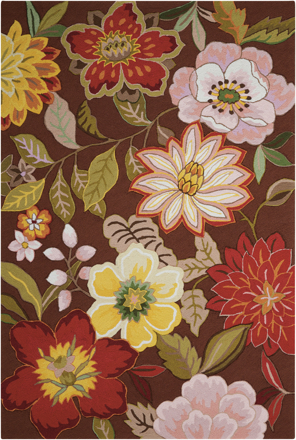 Homeroots 5' X 8' Brown Floral Hand Hooked Handmade Area Rug  Polypropylene 522238