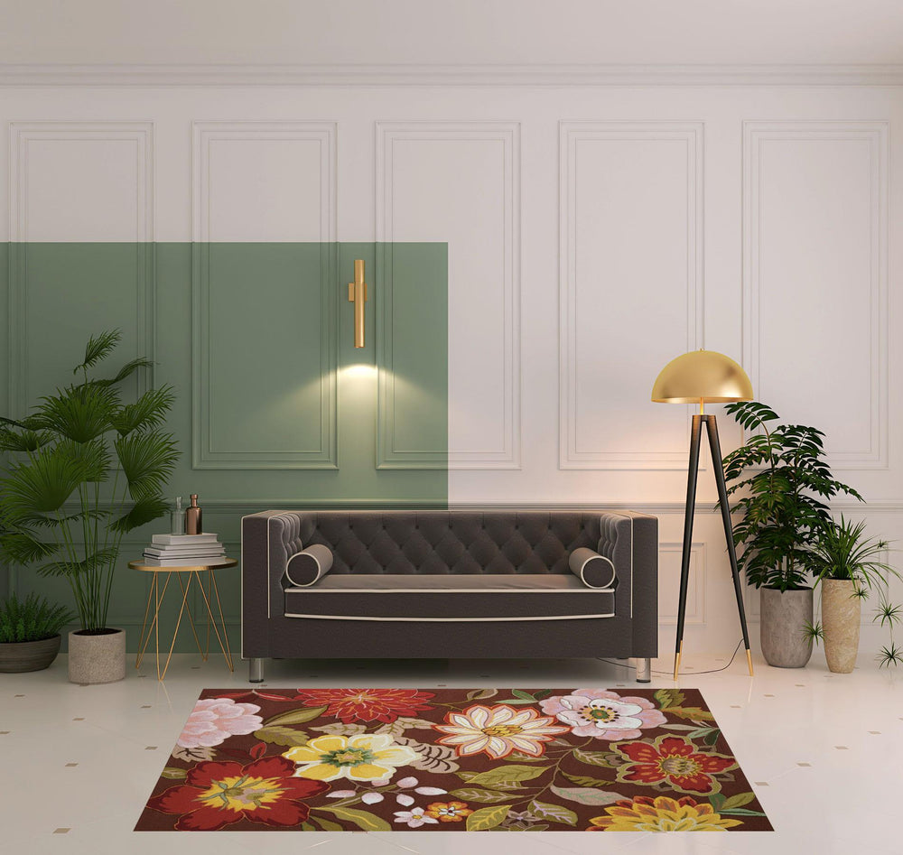 Homeroots 5' X 8' Brown Floral Hand Hooked Handmade Area Rug  Polypropylene 522238