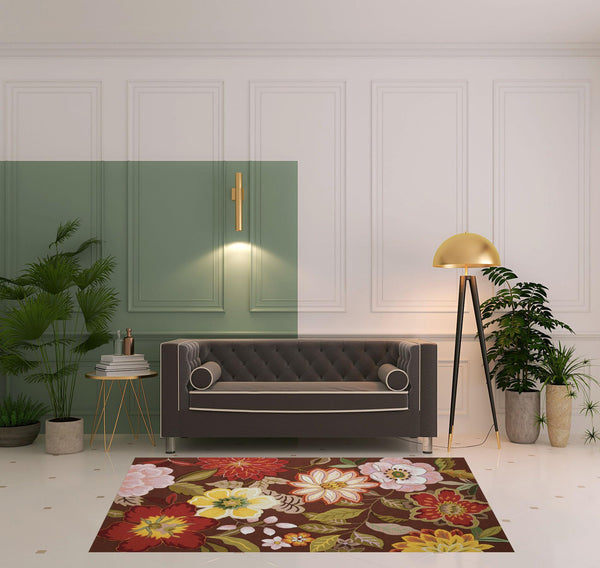 Homeroots 5' X 8' Brown Floral Hand Hooked Handmade Area Rug  Polypropylene 522238