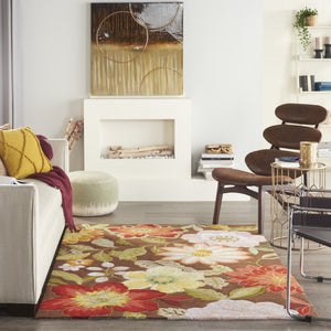Homeroots 5' X 8' Brown Floral Hand Hooked Handmade Area Rug  Polypropylene 522238