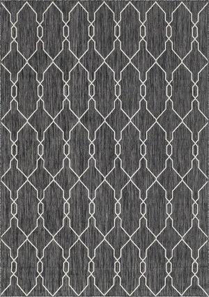 Unique Loom Outdoor Trellis Links Trellis Machine Made Trellis Rug Charcoal, Gray/Ivory 7' 1" x 10' 0"