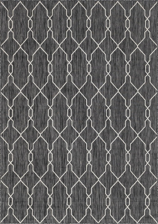 Unique Loom Outdoor Trellis Links Trellis Machine Made Trellis Rug Charcoal, Gray/Ivory 7' 1" x 10' 0"