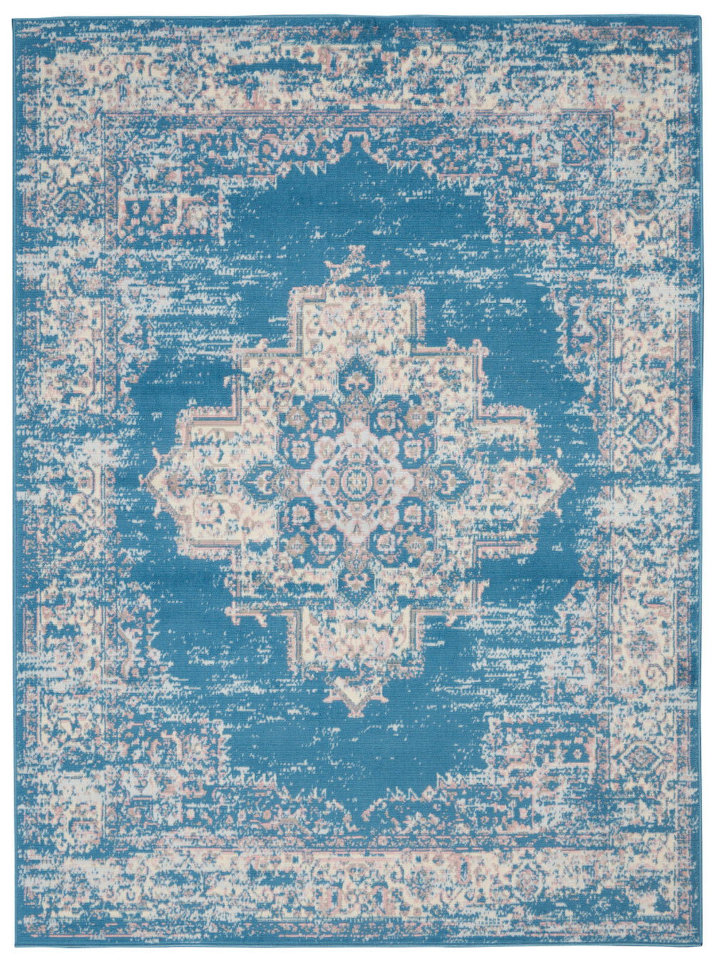 Homeroots 6' X 9' Blue Damask Power Loom Area Rug  Polypropylene 522242