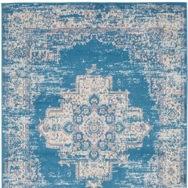 Homeroots 6' X 9' Blue Damask Power Loom Area Rug  Polypropylene 522242