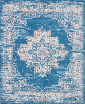 Homeroots 8' X 10' Blue Damask Power Loom Area Rug  Polypropylene 522245