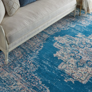 HomeRoots 6' Blue Damask Power Loom Area Rug – Timeless Elegance for Living Spaces with Easy Care Durability 8' X 10' Rectangle 522245