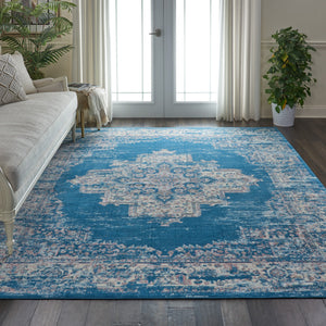 Homeroots 8' X 10' Blue Damask Power Loom Area Rug  Polypropylene 522245