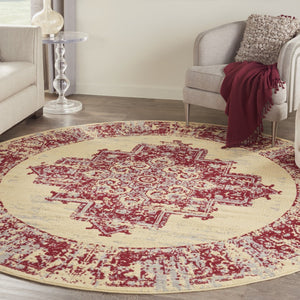 HomeRoots 8' Cream Damask Power Loom Area Rug - Elegant Centerpiece for Living Rooms and Bedrooms, Durable Style 8' Round Round 522246