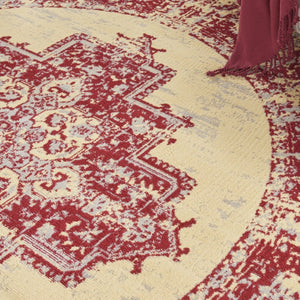 HomeRoots 8' Cream Damask Power Loom Area Rug - Elegant Centerpiece for Living Rooms and Bedrooms, Durable Style 8' Round Round 522246