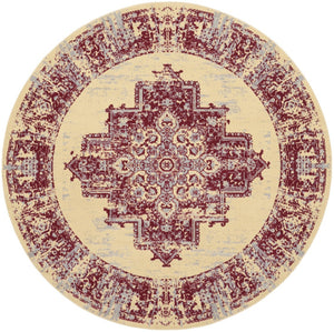 HomeRoots 8' Cream Damask Power Loom Area Rug - Elegant Centerpiece for Living Rooms and Bedrooms, Durable Style 8' Round Round 522246