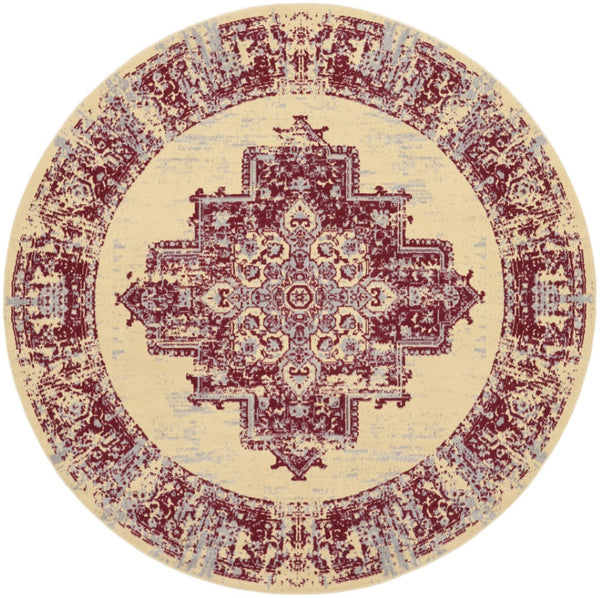 HomeRoots 8' Cream Damask Power Loom Area Rug - Elegant Centerpiece for Living Rooms and Bedrooms, Durable Style 8' Round Round 522246