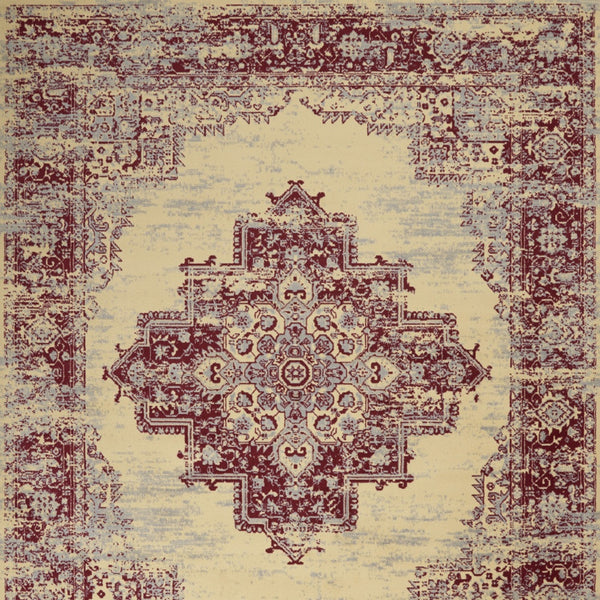 Homeroots 7' X 10' Cream Damask Power Loom Area Rug  Polypropylene 522247