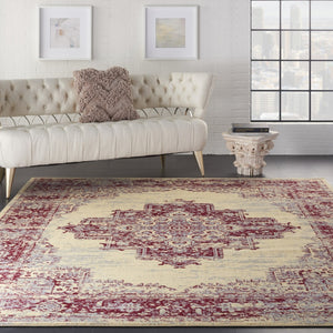 HomeRoots 8' Cream Damask Power Loom Area Rug - Elegant Centerpiece for Living Rooms and Bedrooms, Durable Style 7' X 10' Rectangle 522247