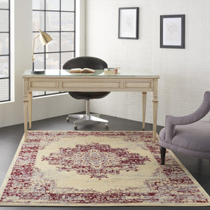 HomeRoots 8' Cream Damask Power Loom Area Rug - Elegant Centerpiece for Living Rooms and Bedrooms, Durable Style 6' X 9' Rectangle 522248