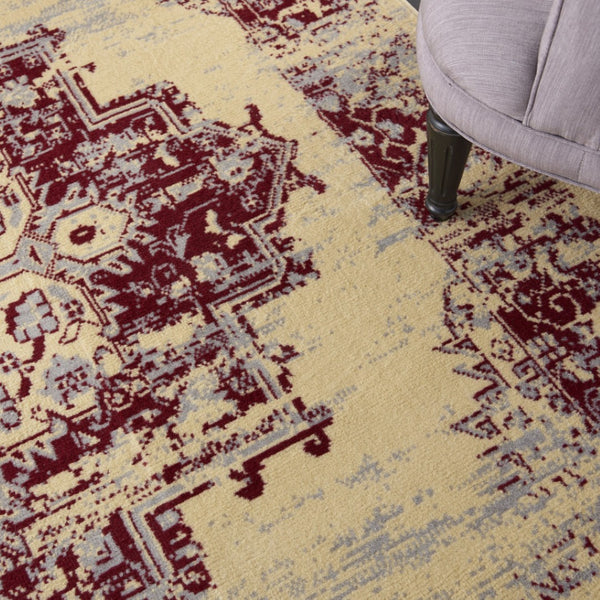 HomeRoots 8' Cream Damask Power Loom Area Rug - Elegant Centerpiece for Living Rooms and Bedrooms, Durable Style 6' X 9' Rectangle 522248