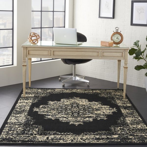 HomeRoots 7' Cream Damask Area Rug - Timeless Power Loomed Design for Elegant Living Spaces and Comfort 6' X 9' 522255