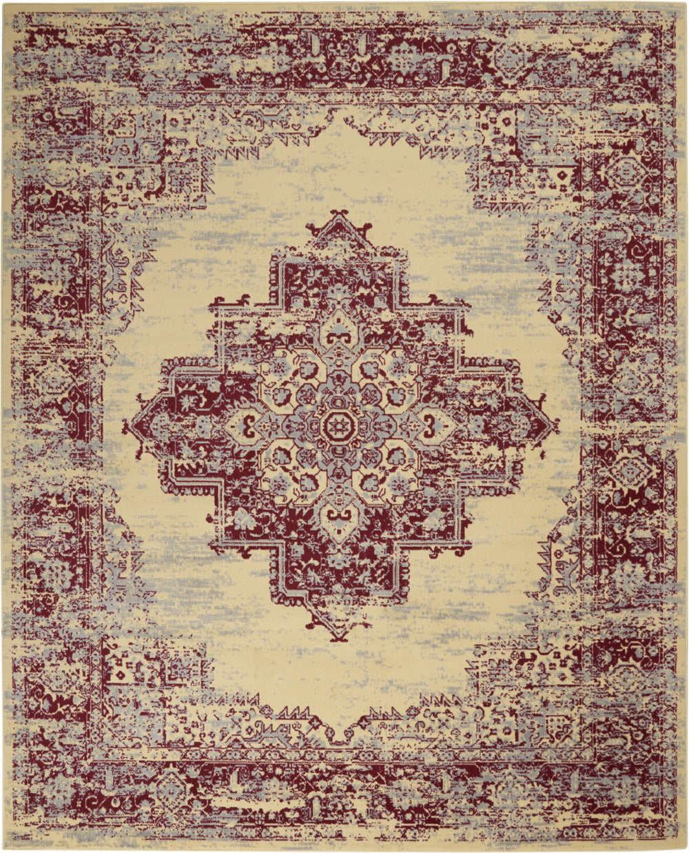 Homeroots 8' X 10' Cream Damask Power Loom Area Rug  Polypropylene 522257