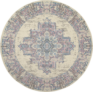 Homeroots 8' Pink Round Damask Power Loom Area Rug  Polypropylene 522262