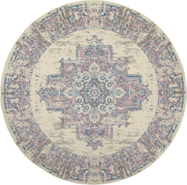 Homeroots 8' Pink Round Damask Power Loom Area Rug  Polypropylene 522262