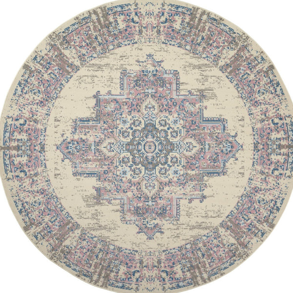 Homeroots 8' Pink Round Damask Power Loom Area Rug  Polypropylene 522262