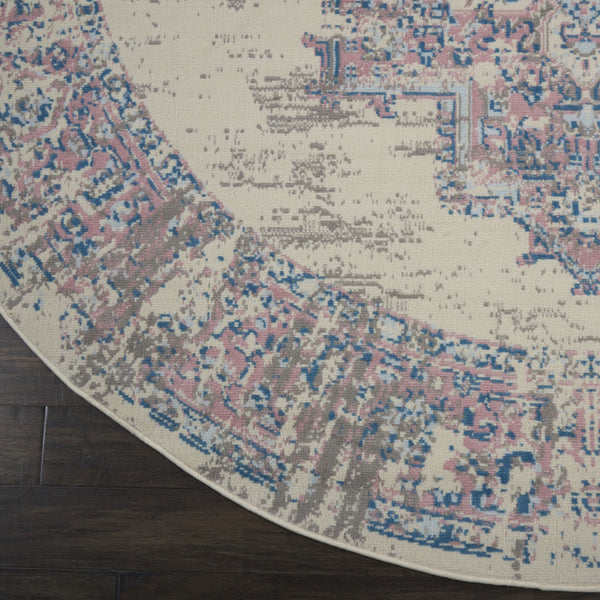 Homeroots 8' Pink Round Damask Power Loom Area Rug  Polypropylene 522262