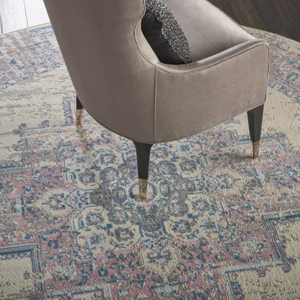 HomeRoots 8' Pink Damask Area Rug - Elegant Power-Loomed Design for Living Rooms, Bedrooms, and More! 8' Round Round 522262