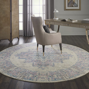 Homeroots 8' Pink Round Damask Power Loom Area Rug  Polypropylene 522262