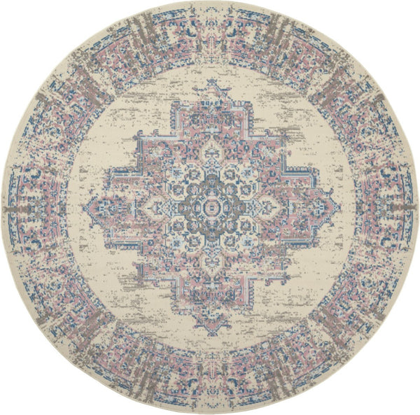 HomeRoots 8' Pink Damask Area Rug - Elegant Power-Loomed Design for Living Rooms, Bedrooms, and More! 8' Round Round 522262