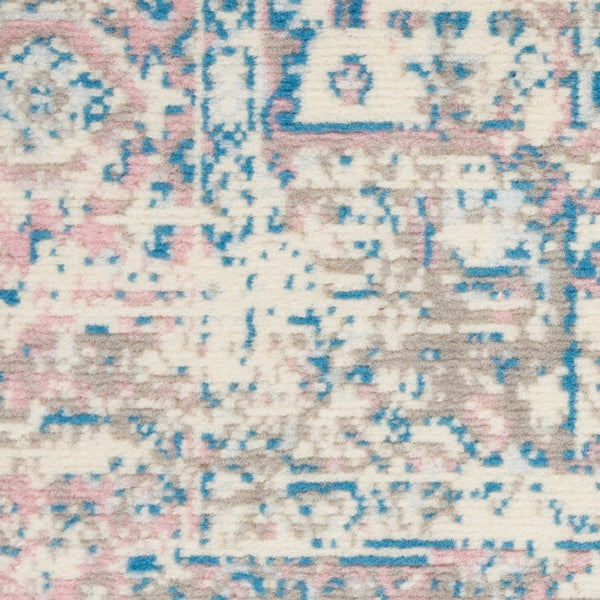 HomeRoots 6' Elegant Ivory Pink and Blue Medallion Area Rug – Soft, Durable Design for Any Living Space 6' X 9' 522263