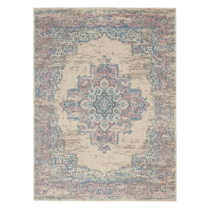HomeRoots 6' Elegant Ivory Pink and Blue Medallion Area Rug – Soft, Durable Design for Any Living Space 6' X 9' 522263