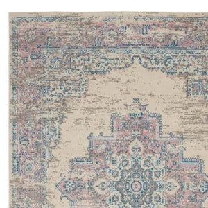 HomeRoots 6' Elegant Ivory Pink and Blue Medallion Area Rug – Soft, Durable Design for Any Living Space 6' X 9' 522263